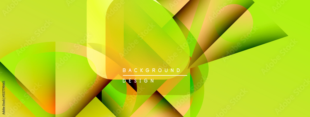 Poster abstract geometric shapes overlap, creating vibrant yellow, green gradients. modern design element f