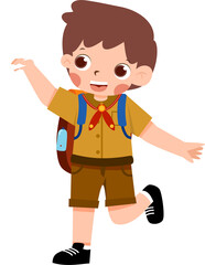 Enthusiastic Boy Scout with Backpack, Cartoon Style, Isolated.