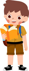 Animated Boy Scout Holding Open Book, Smiling.