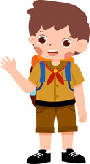 Cartoon Boy Scout: Khaki Uniform, Backpack, and Friendly Wave.