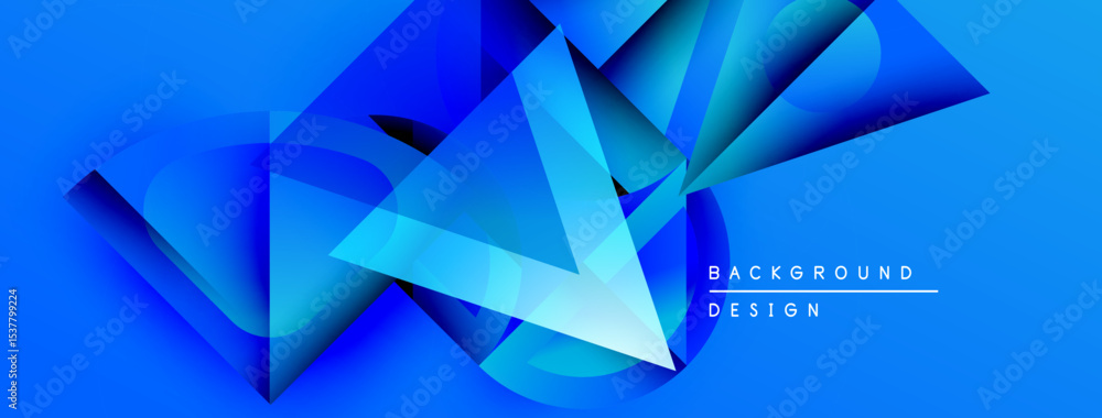 Poster abstract geometric shapes, vibrant blue hues, dynamic composition. modern design elements create vis