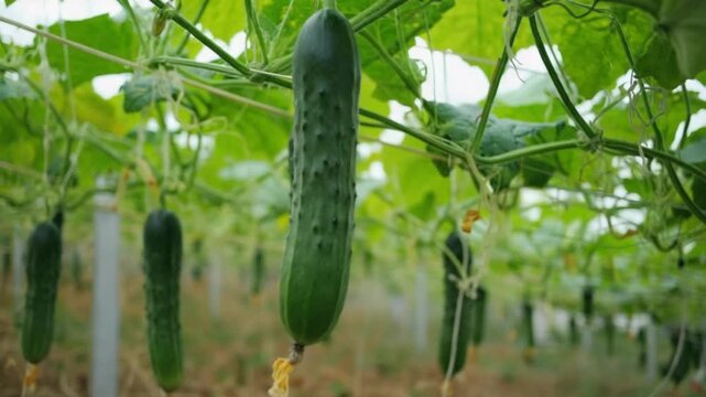 Fresh cucumber growing on vine