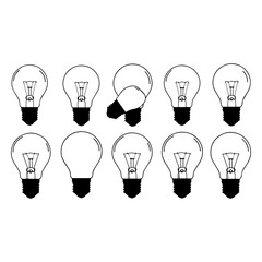 Naklejka premium Minimalist Black Silhouette of a Light Bulb on White Background