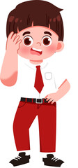 Obraz premium Puzzled Schoolboy Scratching Head, Cartoon Illustration.