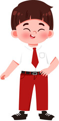 Cartoon Boy in School Uniform with a Mischievous Grin