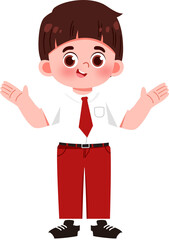 Animated Boy in Uniform with Open Arms, Cheerful Expression