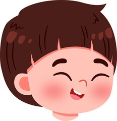 Cheerful Child's Face: Rounded Cartoon Head with Rosy Cheeks and Bright Smile