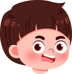 Cartoon Boy's Face: Cheerful Expression, Short Brown Hair, Rosy Cheeks.
