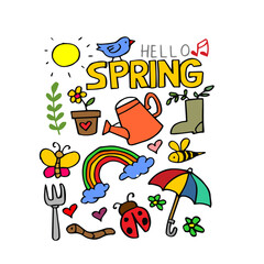 Spring doodle set. Cute set of spring cliparts, hand drawn sketch vector illustration