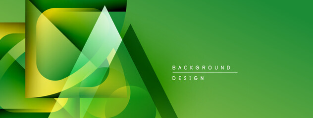 Abstract green design features layered shapes, gradients. Modern aesthetic suitable for banners, presentations. Minimalist style, vibrant colors.