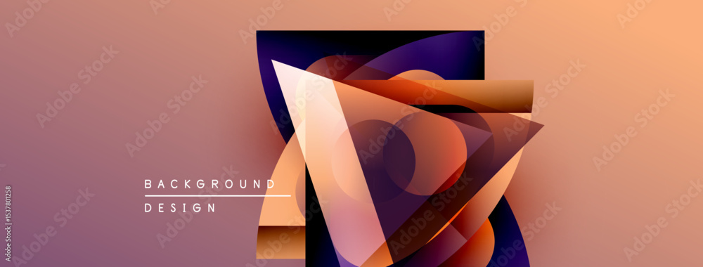 Poster Abstract geometric design. Gradient colors blend, creating dynamic visual effect. Modern background suitable for various projects.