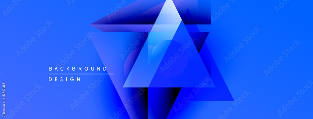Poster Abstract blue triangles create dynamic gradient background. Modern design elements suggest technology, innovation, depth. Minimalist aesthetic.