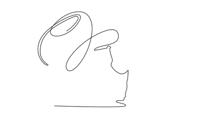 Self drawing animation single line draw woman exercising rhythmic gymnastics with ribbon. Female gymnast elegantly twirls ribbon, her precision, grace, artistry. Continuous line. Full length animated - Powered by Adobe