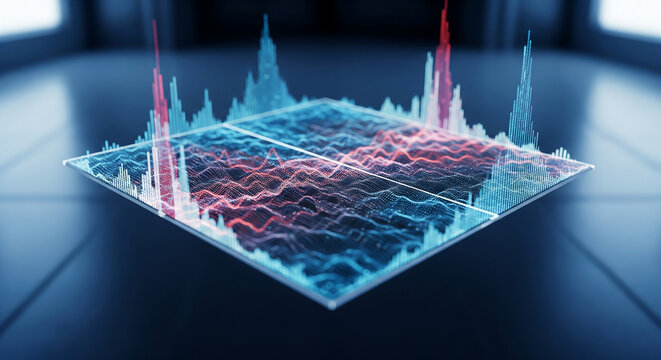 3D render of sound data graph visualized as mountains and valleys