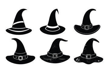 Black witch hats silhouettes collection perfect for halloween festive decoration and design elements