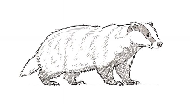 Badger drawing side profile grayscale illustration