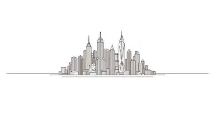 Naklejka premium City skyline line drawing illustration