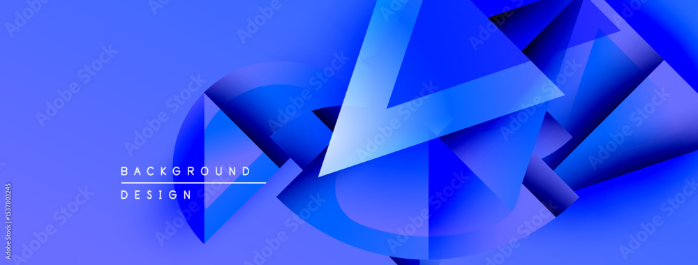 Poster Abstract blue shapes overlap, creating dynamic visual effect. Gradient background enhances depth, modern design aesthetic.