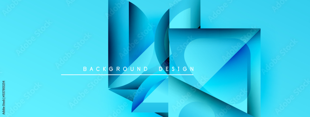 Poster Abstract blue design features layered geometric shapes. Modern style, clean lines, vibrant color gradient. Background element for digital projects.