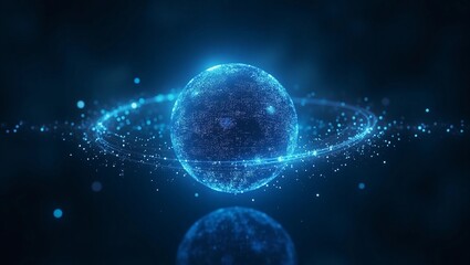 Futuristic Neon Data Sphere with Orbiting Code