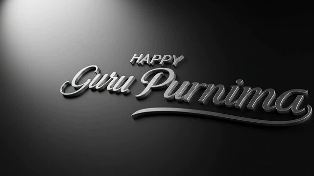 Guru Purnima Text with Silver 3D Effect on Black Background &ndash; Minimalistic Greeting Card Design Celebrating Indian Teachers, Spiritual Leaders, and Wisdom Givers