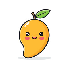 Cute Mango Vector with Bold Black Outline and Happy Face in Minimal Flat Illustration Style
