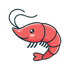 Cute Shrimp Minimal Flat Vector with Bold Black Outline and Happy Expression for Fun Design

