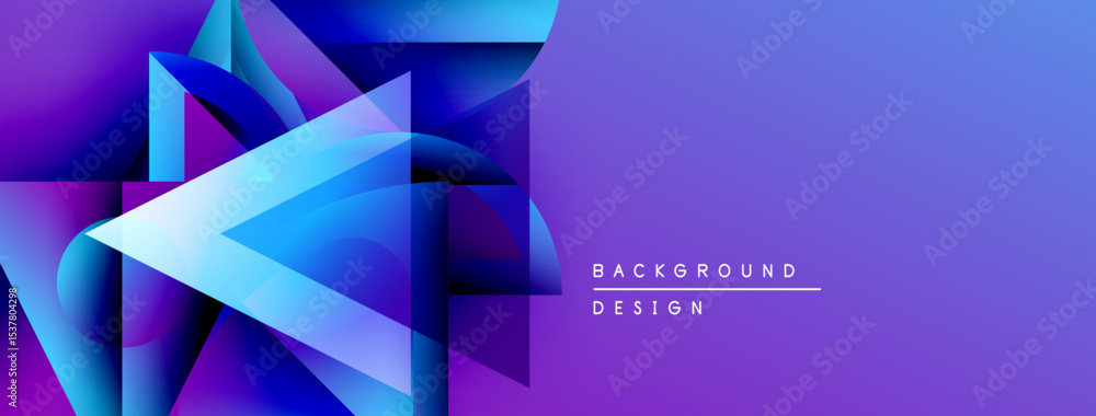 Poster Abstract geometric shapes, vibrant blue purple gradients. Modern design elements create dynamic visual impact. Background suitable for digital projects.