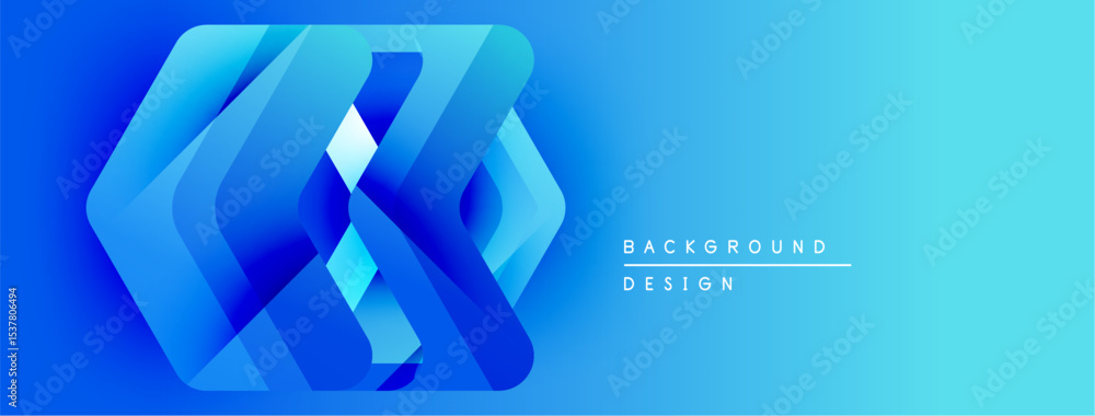 Poster Abstract blue shapes create dynamic composition. Gradient background adds depth, modern feel. Design suggests technology, innovation.