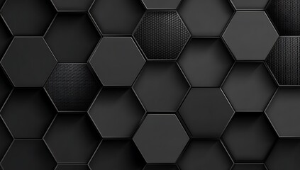 Abstract black hexagon pattern background with subtle texture variations