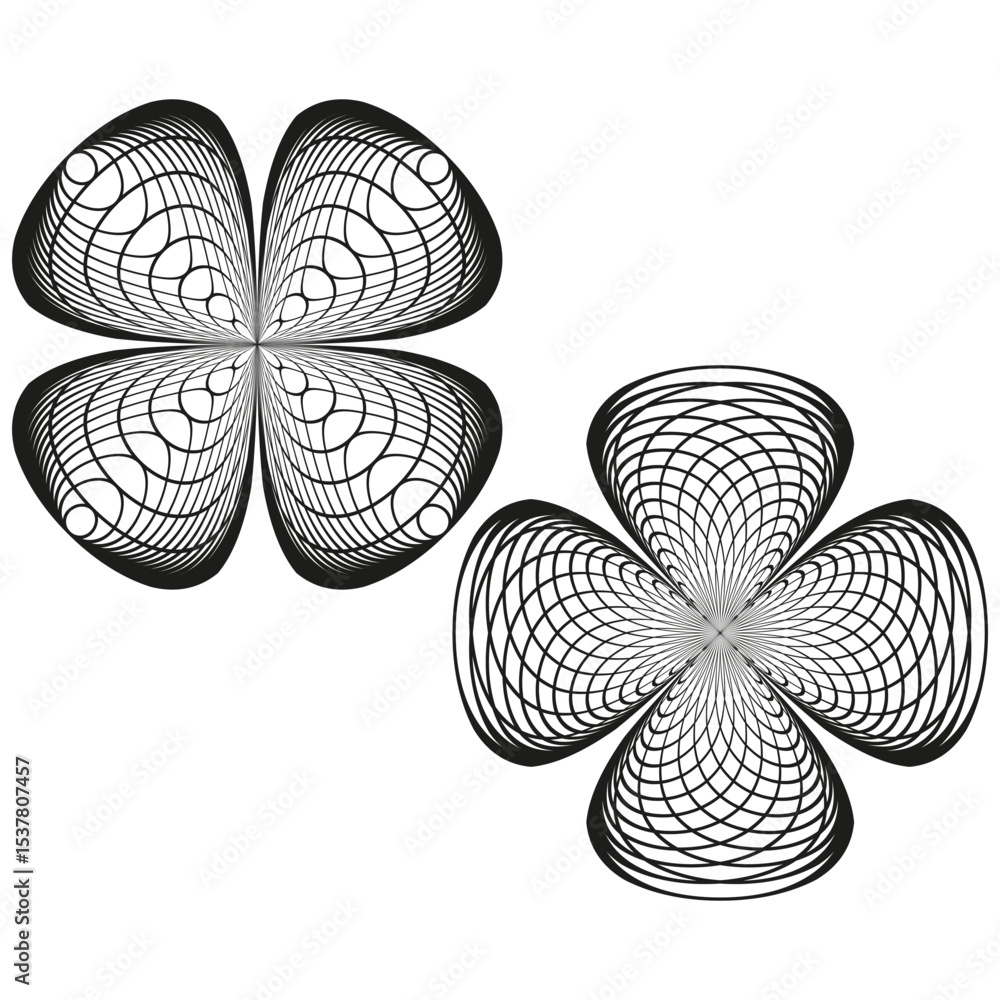 Poster geometric flower figure. abstract petal shape. mesh vector icon. curved net symmetry.