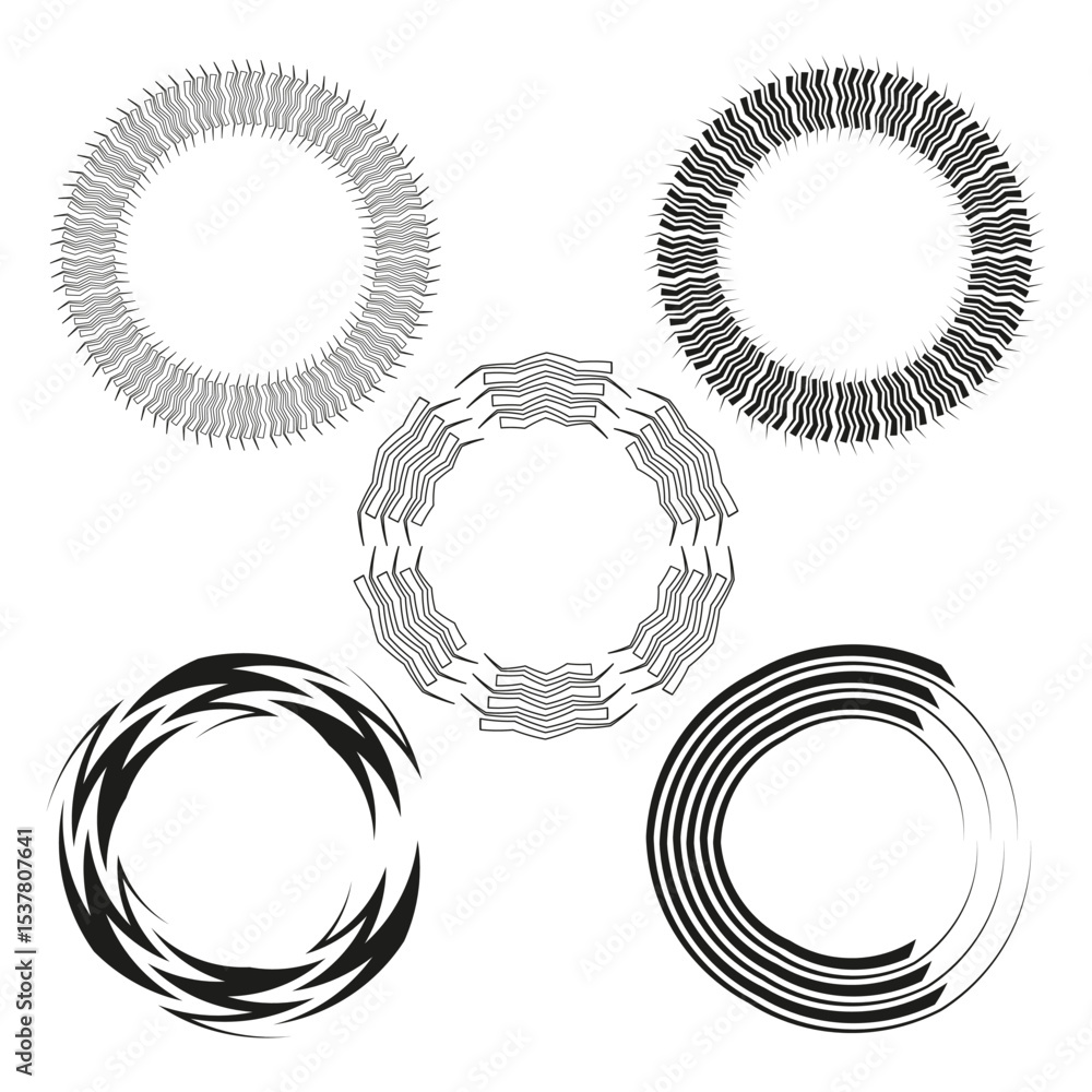 Poster round stroke symbols. circular graphic set. grunge vector shape. textured loop detail.
