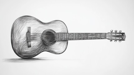 Detailed pencil sketch of an acoustic guitar