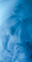 Fume fluid. Paint steam. Blue water color pigment wave blend abstract blur background. Vapor whirl fantasy veil twist dye texture.