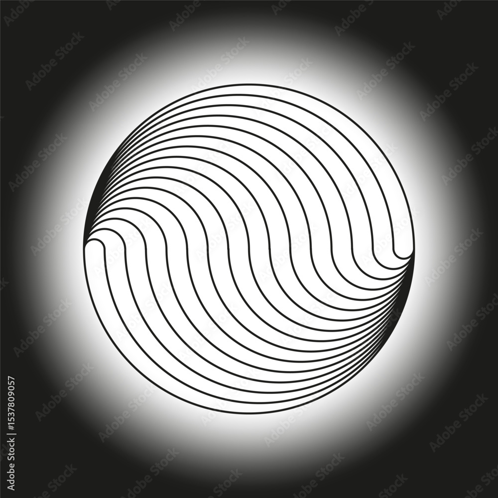 Poster wave circle lines. round optical shape. gradient vector object. black and white illusion.