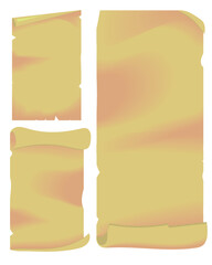 Vector illustration of ancient paper scrolls with classic aged textures. Suitable for fantasy maps, vintage backgrounds, medieval scripts, and storytelling artwork. High-quality and editable format.