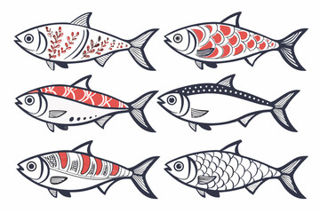 set of Hilsa vector silhouette illustration isolated on white background