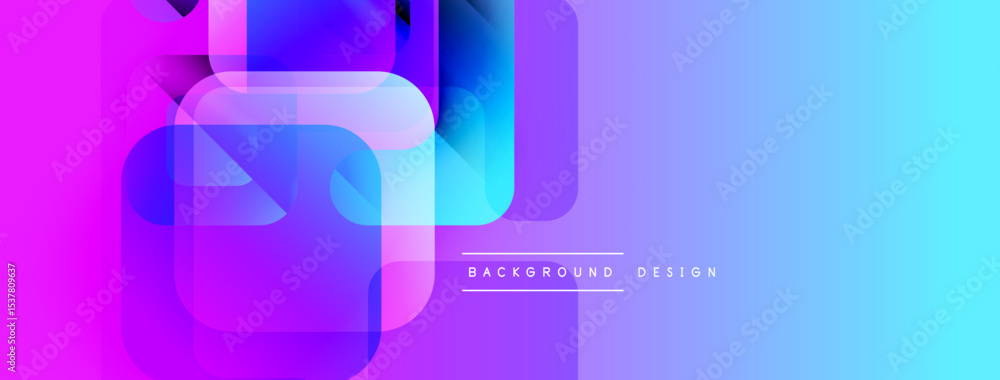 Poster abstract geometric shapes blend vibrant purple, blue hues. gradient background creates modern visual