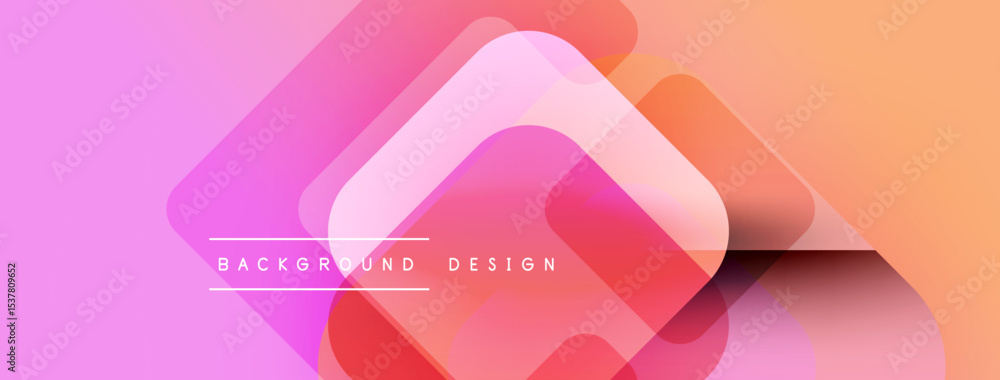 Poster abstract geometric shapes overlap, creating vibrant pink, orange gradients. modern design element su