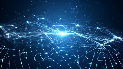 digital landscape Internet Things stunning blue network plexus animation illustrating connectivity data points technology abstract visual dark background futuristic geometric ai social flying - Powered by Adobe