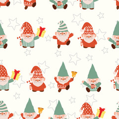 cute christmas gnome seamless pattern for festive wrapping paper textile design and holiday backgrounds