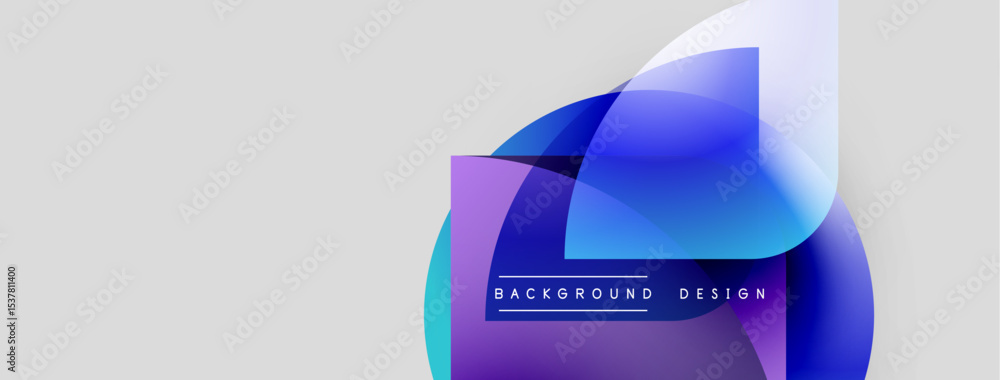 Poster Abstract design features overlapping blue shapes, gradients, text reading background design over light gray backdrop. Modern, minimalist aesthetic.