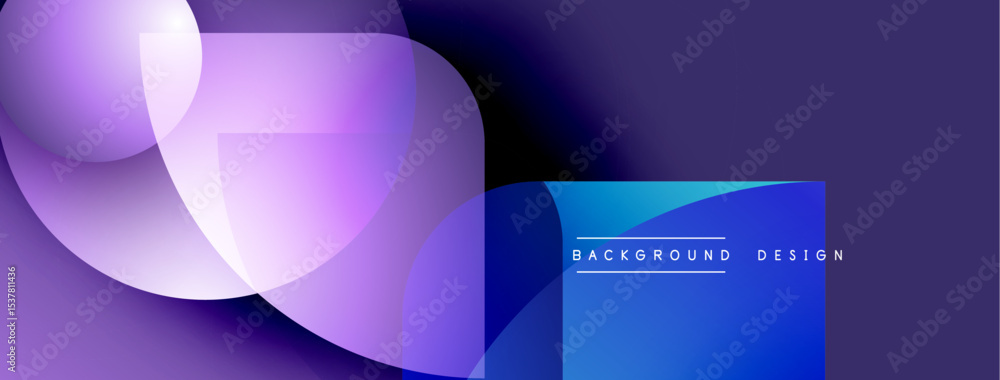Poster Abstract gradient shapes overlap. Purple, blue hues dominate composition. Text reads background design. Modern visual element.