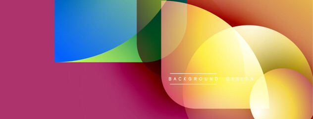 Abstract shapes overlap, creating vibrant color gradients. Modern design features smooth transitions, bold hues, dynamic composition.