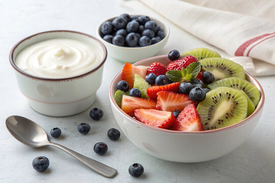Fresh and colorful fruit salad with yogurt and blueberries a delicious healthy breakfast option