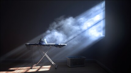 Ironing Board with Steam in Sunlit Room