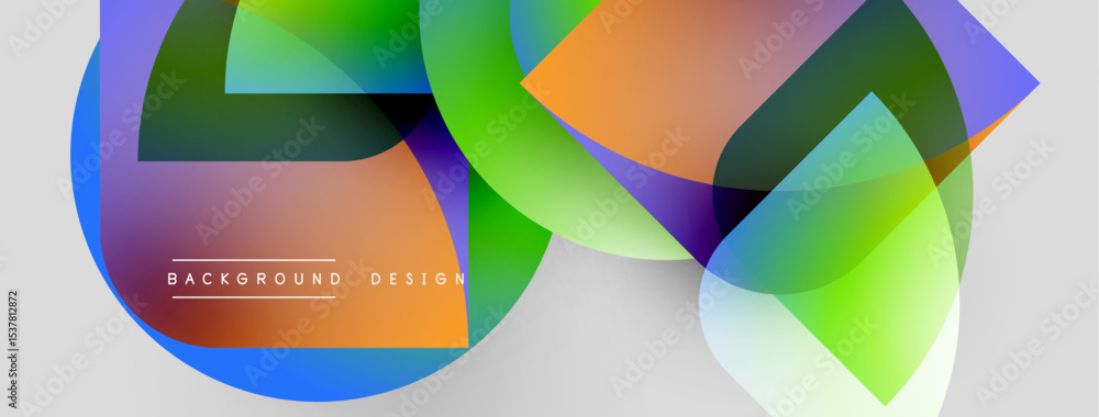 Poster Abstract colorful shapes overlap, creating dynamic visual effect. Gradient hues blend smoothly, modern design element.
