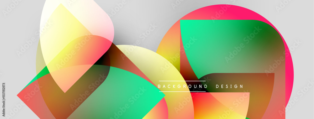 Poster abstract colorful shapes overlap. vibrant gradients create modern design. background features text b
