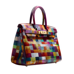 Luxury handbag made of floating pixel panels isolated with white background