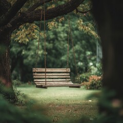 Wooden swing in a lush garden (2)